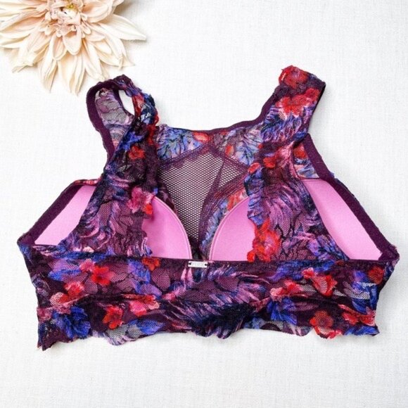 Victoria’s Secret Pink Lace Push Up Bralette Bra Red Pink Purple Size Small - Picture 11 of 13